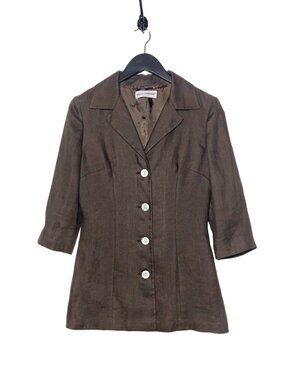 Dolce & Gabbana Vintage Brown Linen Cropped Sleeves Blazer